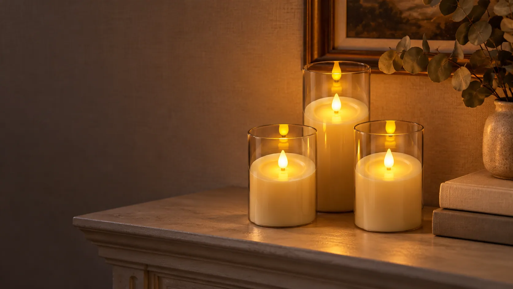 LED Pillar Candles (styled scene)