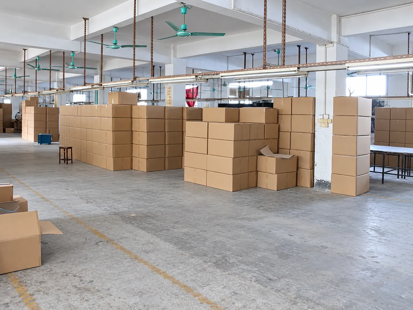 Packed cartons in the finished goods warehouse