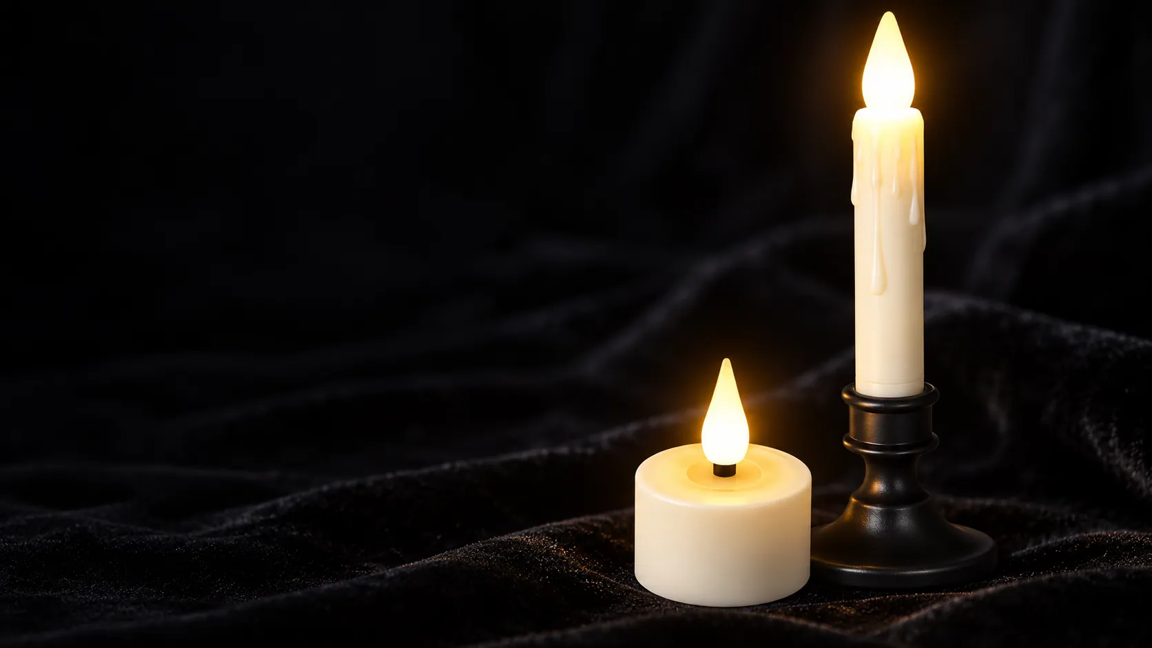 3D wick, moving flame or flicker bulb: which LED candle flame looks real? (styled scene)