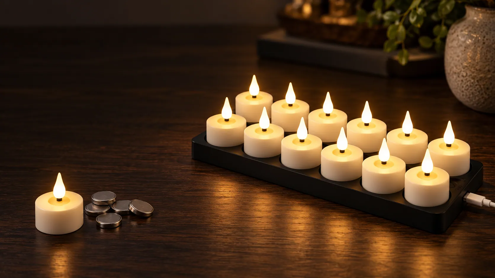 Rechargeable vs battery LED candles: which should a venue buy? (styled scene)