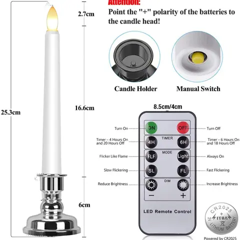 Set of 6 Flameless LED Ivory Taper Window Candles With Daily Timer Removable (FP20-6S) – view 3
