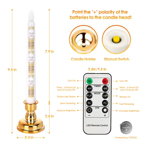 6 PCS Flickering Battery Operated LED Flameless Taper Candle With Timer (FP20-6G) – view 3