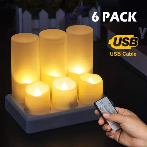 Pack of 6 USB Rechargeable LED Tea Light Candles (TH-05)