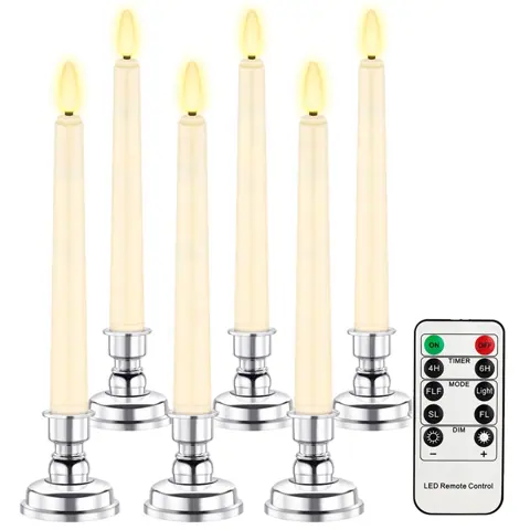 Flameless LED Ivory Taper Candles Realistic Black Wick with Daily Timer (FP21-6S) – view 2