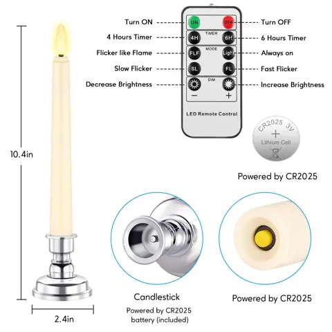 Flameless LED Ivory Taper Candles Realistic Black Wick with Daily Timer (FP21-6S) – view 3