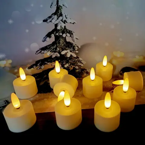 Set of 12 Rechargeable LED Tea Lights with Breathing Flicker (TH-07)