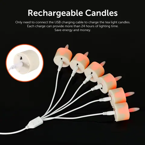 Set of 12 Rechargeable LED Tea Lights with Breathing Flicker (TH-07) – view 6