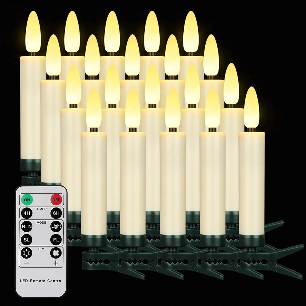 Beige 3D Wick LED Taper Candles with Remote (FP-03)