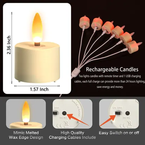 6 Pcs Rechargeable LED Candles with USB Charging Cable Christmas Halloween (TH07-6) – view 4