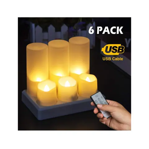 Rechargeable LED Tea Lights with 7-Key Remote, Charging Base and Cups (TH-05)