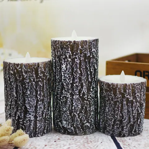3 PCS/set Flameless Candle with Pine Bark Design LED Pillar Moving Flame (JH11) – view 2
