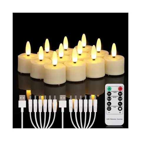 LED Tea Lights Rechargeable with Timer 12 Electric Tea Lights LED Candles (TH07-12)
