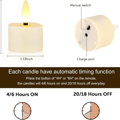 LED Tea Lights Rechargeable with Timer 12 Electric Tea Lights LED Candles (TH07-12) – view 5