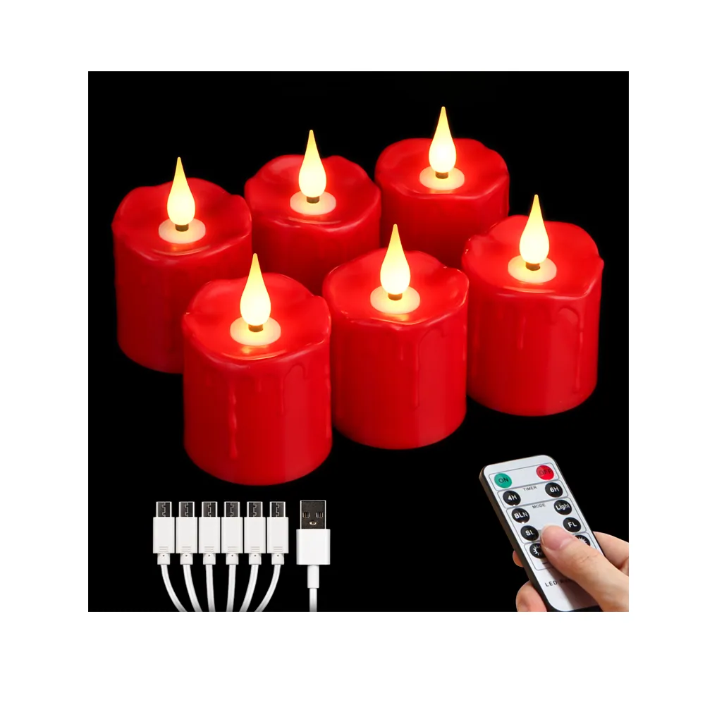 6pcs Battery Operated Tea Candle Set Flameless Remote Electric LED Lights (TH-08-R)