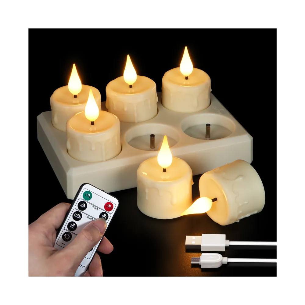 USB Rechargeable Flameless LED Tealight Candles with Charging Base (TH-03)