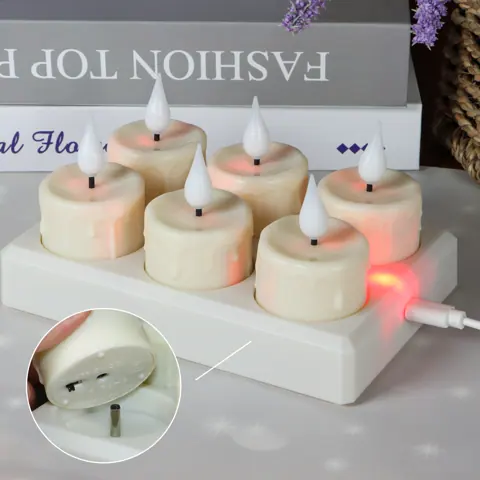 USB Rechargeable Flameless LED Tealight Candles with Charging Base (TH-03) – view 3