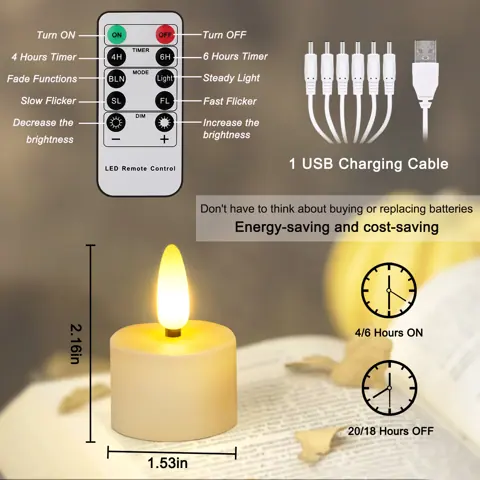 12pcs/set Flickering Battery Powered Candle Light Flameless Rechargeable LED (TH-07) – view 5