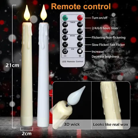 8 Inch Rechargeable LED Candles Flameless Flickering Flame Battery-Operated (FP-21) – view 3