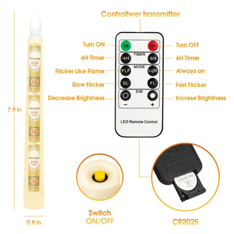 20cm Long Flickering Flameless Candles Remote Control LED Candlesticks Taper (FP-21-B) – view 5