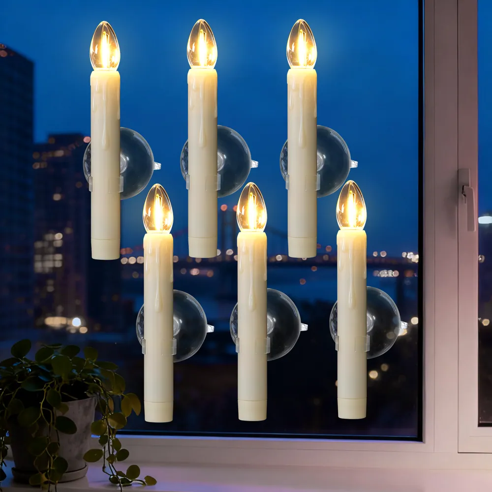 6.7-Inch LED Window Candles Dusk Dawn Sensor Candle 6PCS Battery Operated (FP15-B)