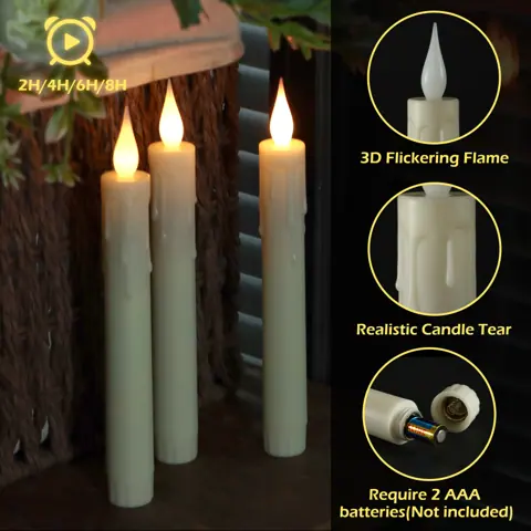 6PCS Ivory Flameless Taper Candles With Remote Timer (OM-6) – view 4