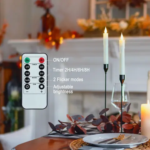 6PCS Ivory Flameless Taper Candles With Remote Timer (OM-6) – view 5