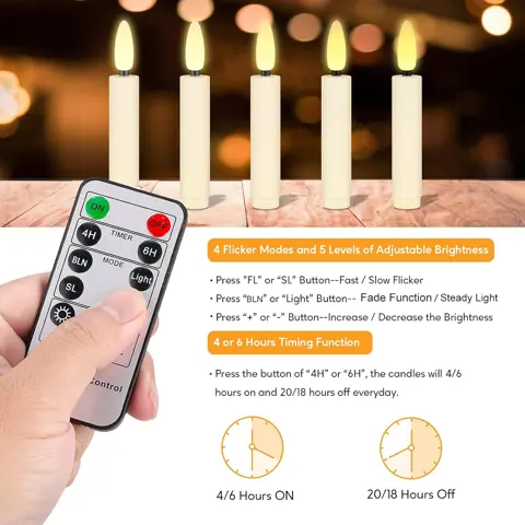 Battery Operated Warm White 3D Wick Flickering LED Flameless Remote-Control (FP-03) – view 6