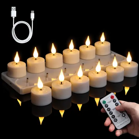 Set of 12 Rechargeable 3D Flame LED Tea Lights (TH03)