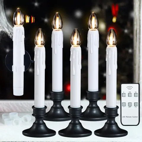 Dusk to Dawn Sensor LED Window Candles 6PCS Battery Operated Flameless Taper (FP15-H)