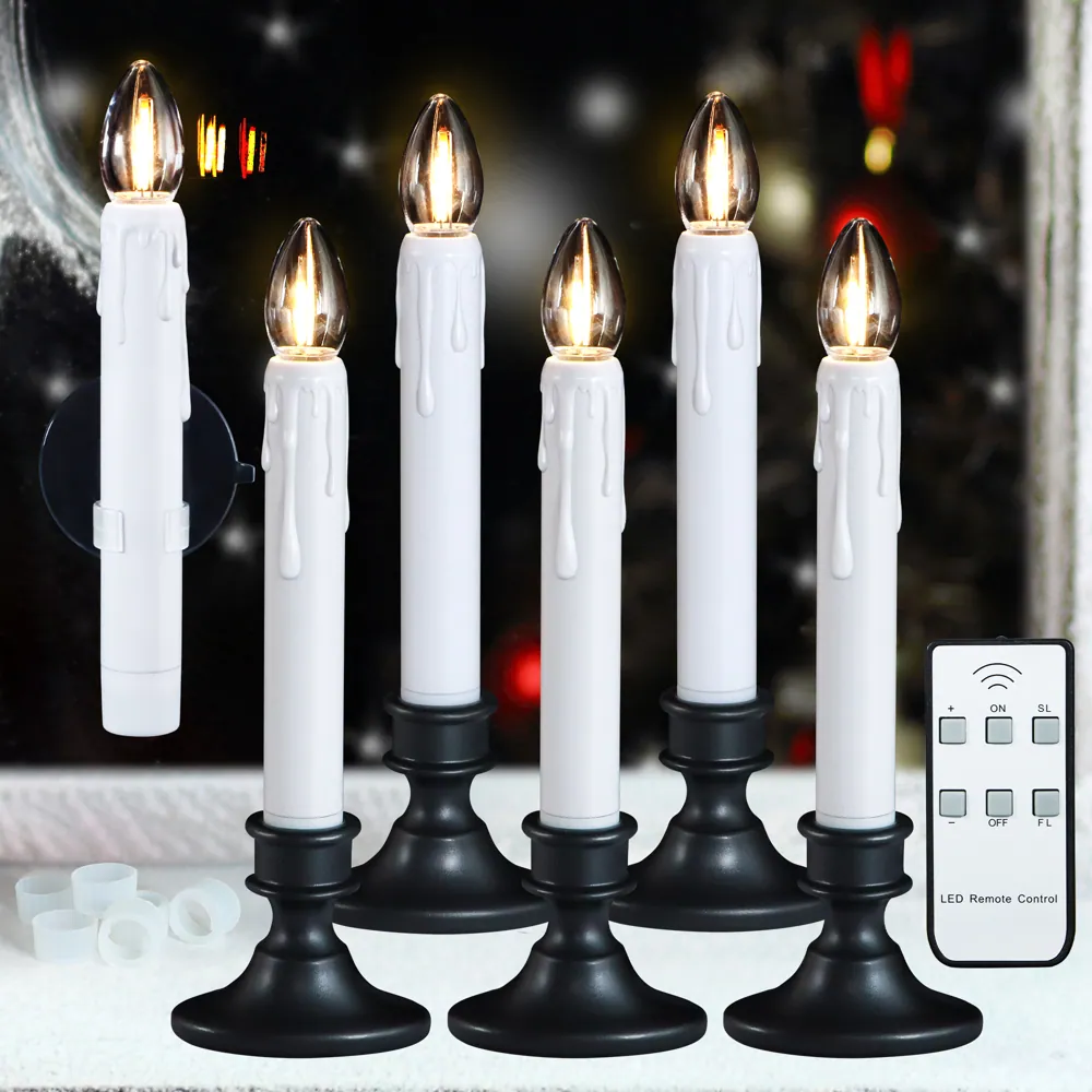 Dusk to Dawn Sensor LED Window Candles 6PCS Battery Operated Flameless Taper (FP15-H)