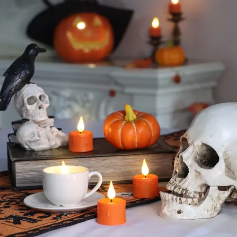 Set 6 Rechargeable Plastic Orange LED Candle Flickering Tea Lights Charging (TH-03O) – view 4