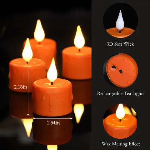 Set 6 Rechargeable Plastic Orange LED Candle Flickering Tea Lights Charging (TH-03O) – view 5