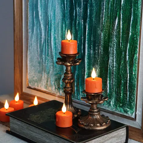 Set 6 Rechargeable Plastic Orange LED Candle Flickering Tea Lights Charging (TH-03O) – view 6