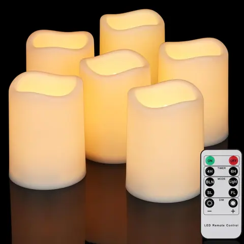 Set 6 Warm White 3D Flameless LED Pillar Candles Battery Operated Plastic (TH-13W)