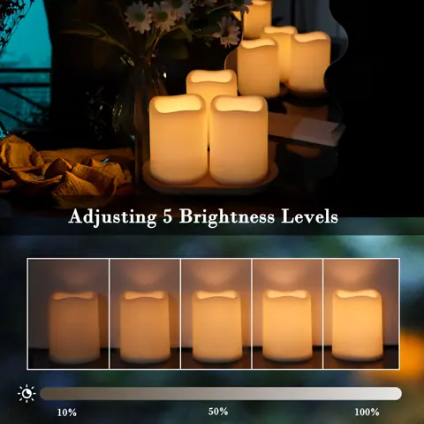 Set 6 Warm White 3D Flameless LED Pillar Candles Battery Operated Plastic (TH-13W) – view 3