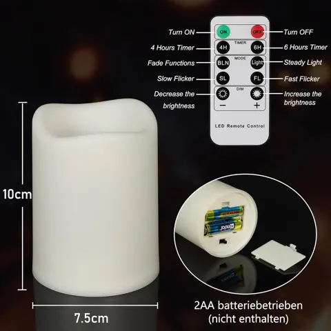Set 6 Warm White 3D Flameless LED Pillar Candles Battery Operated Plastic (TH-13W) – view 4