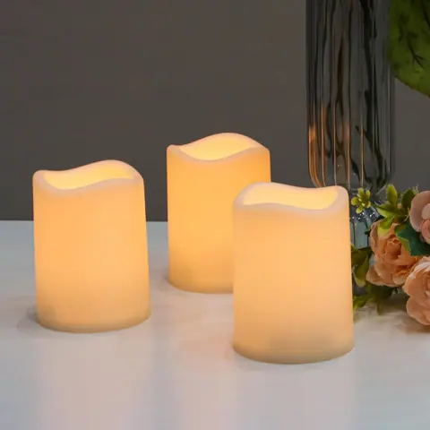 Set 6 Warm White 3D Flameless LED Pillar Candles Battery Operated Plastic (TH-13W) – view 5
