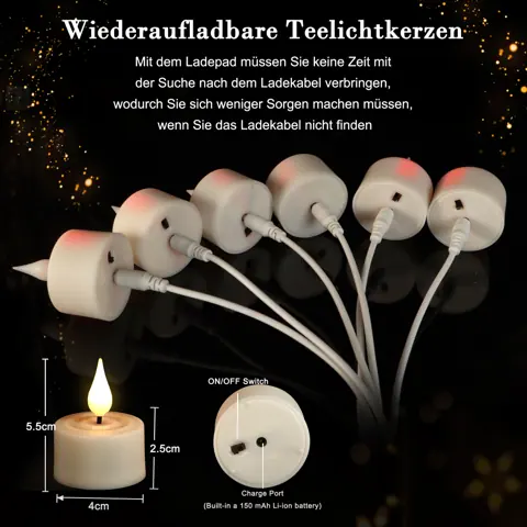 Realistic Flickering Flameless Candles USB Rechargeable LED Tea Lights (TH04-12) – view 2