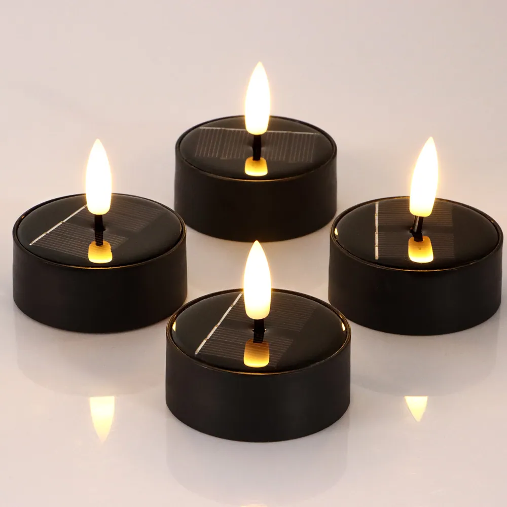 Waterproof Outdoor Solar Tea Lights Flameless Flickering LED Candles Set (YJS-04)