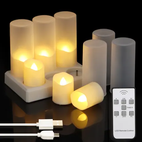 6 Pack Rechargeable LED Votive Tea Light Candles Remote Timer Charging (TH05)