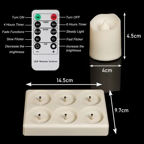 6 Pack Rechargeable LED Votive Tea Light Candles Remote Timer Charging (TH05) – view 5