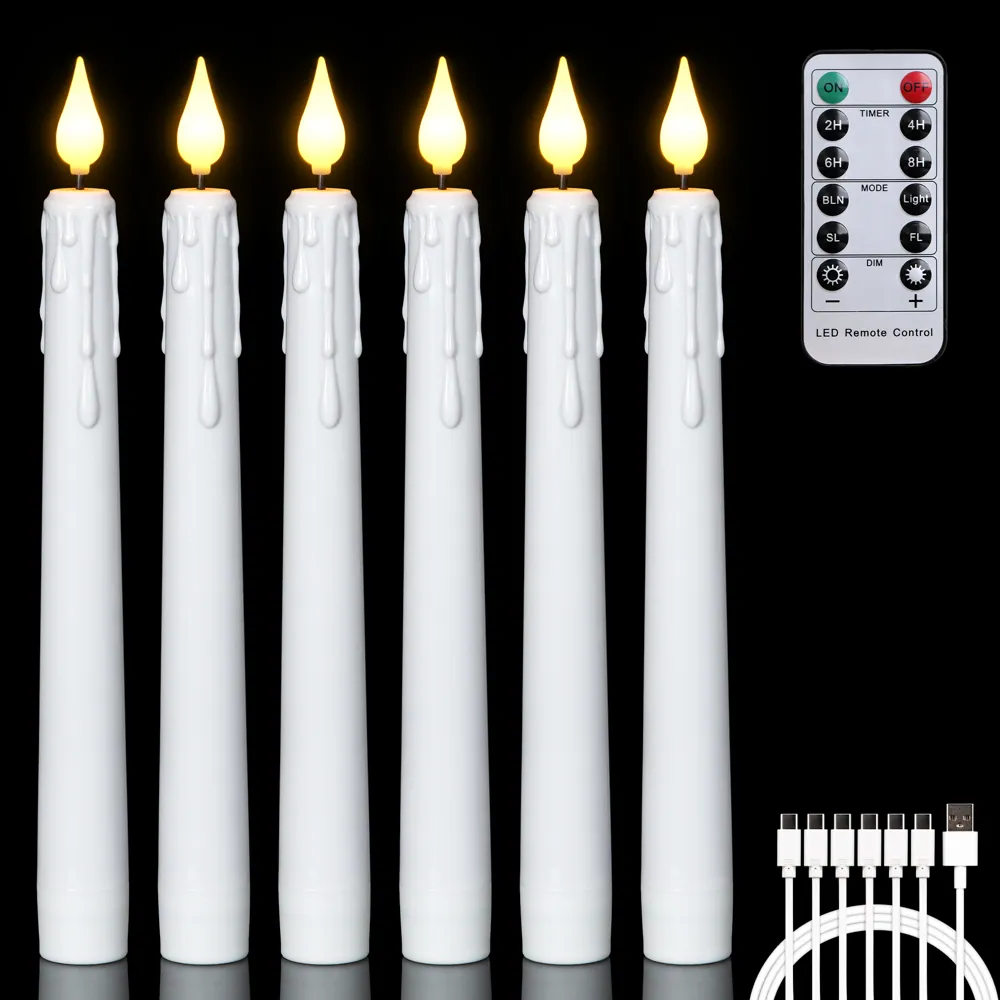 LED Candles Flameless Flickering Remote Control Rechargeable White Stick (FP-21-1)