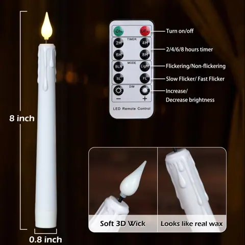 LED Candles Flameless Flickering Remote Control Rechargeable White Stick (FP-21-1) – view 4