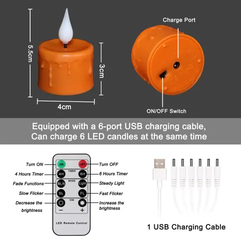 Orange Realistic Flickering Flameless Candles USB Rechargeable LED Tea Lights (TH03-6) – view 3