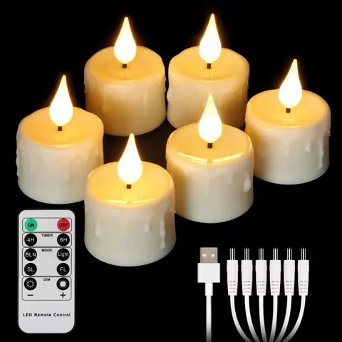 Beige Realistic 3D Flickering Flameless Candles USB Rechargeable LED Tea (TH03-6)