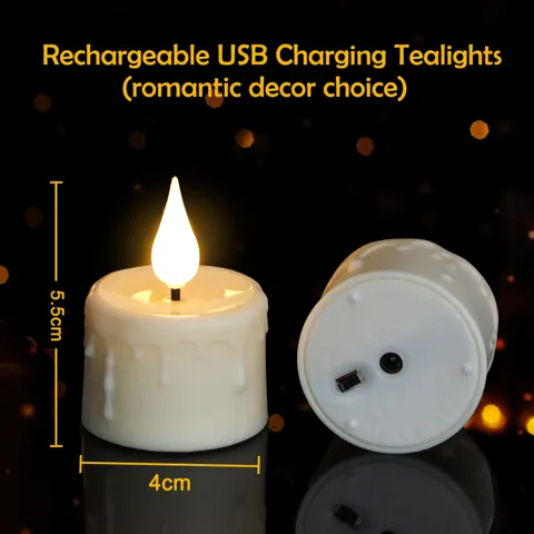 Beige Realistic 3D Flickering Flameless Candles USB Rechargeable LED Tea (TH03-6) – view 4