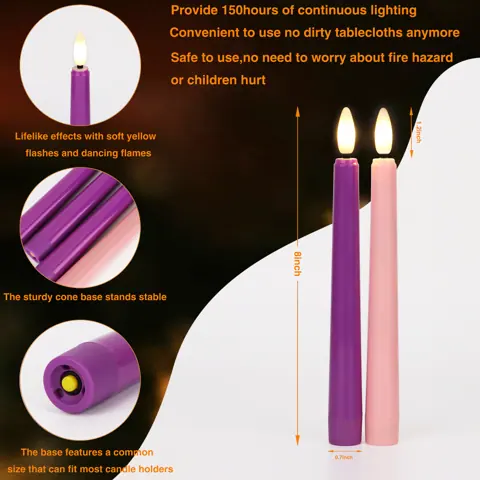 Coloured LED Taper Candles in Pink, Purple, White and Ivory (FP-21) – view 6