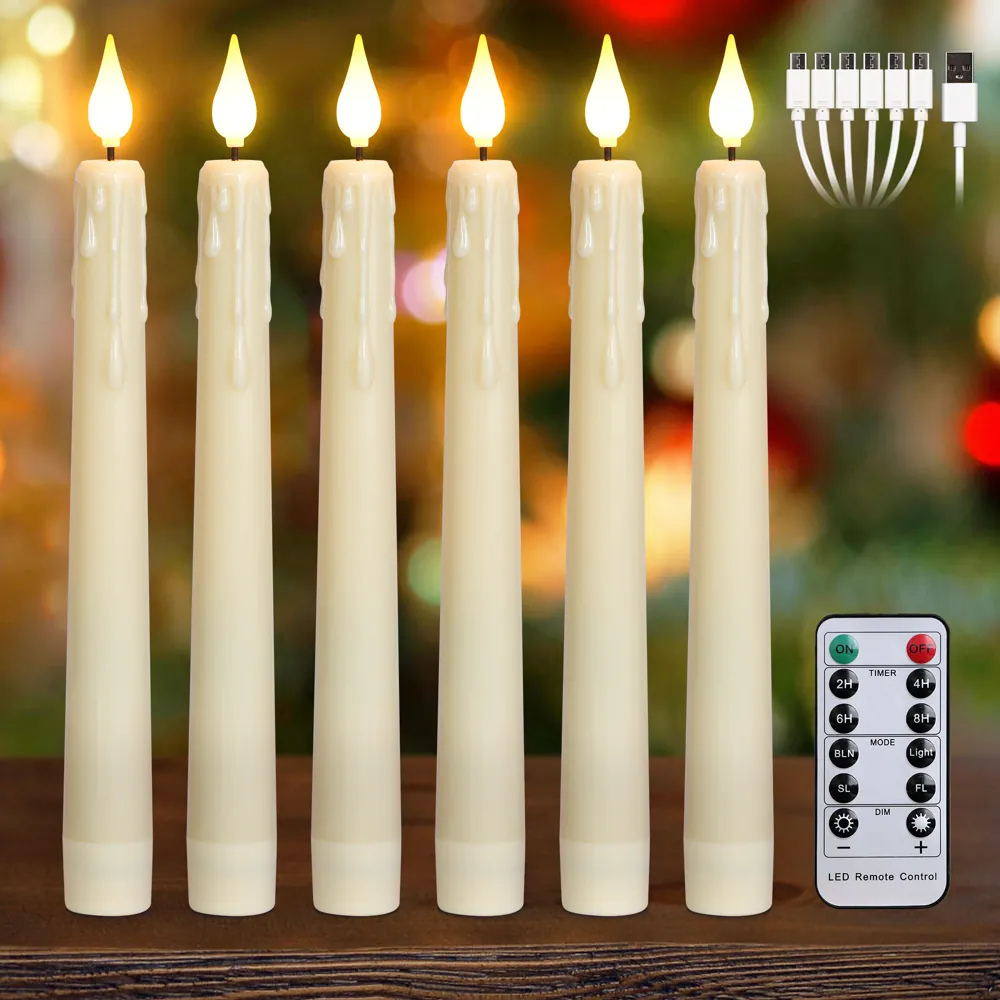 8'' Rechargeable Flickering Flameless LED Candles Taper Remote Control Tall (FP-21)