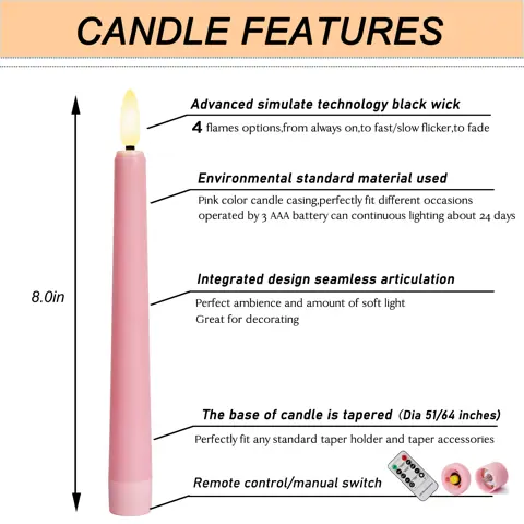 21 cm Pink Flickering LED Taper Candles (FP-21) – view 5