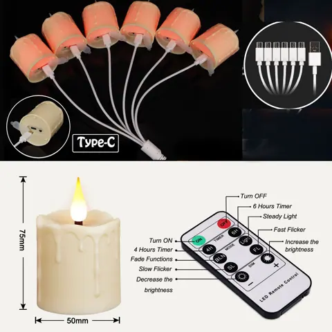 Waterproof Rechargeable LED Tea Light Set with Remote Timer (TH-08) – view 6